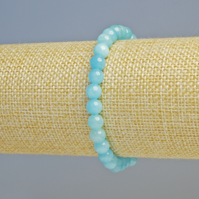 Aquamarine Bracelet (Acrylic) Smooth Bead, 6.5 mm diameter ± (stretch), length 18 cm+