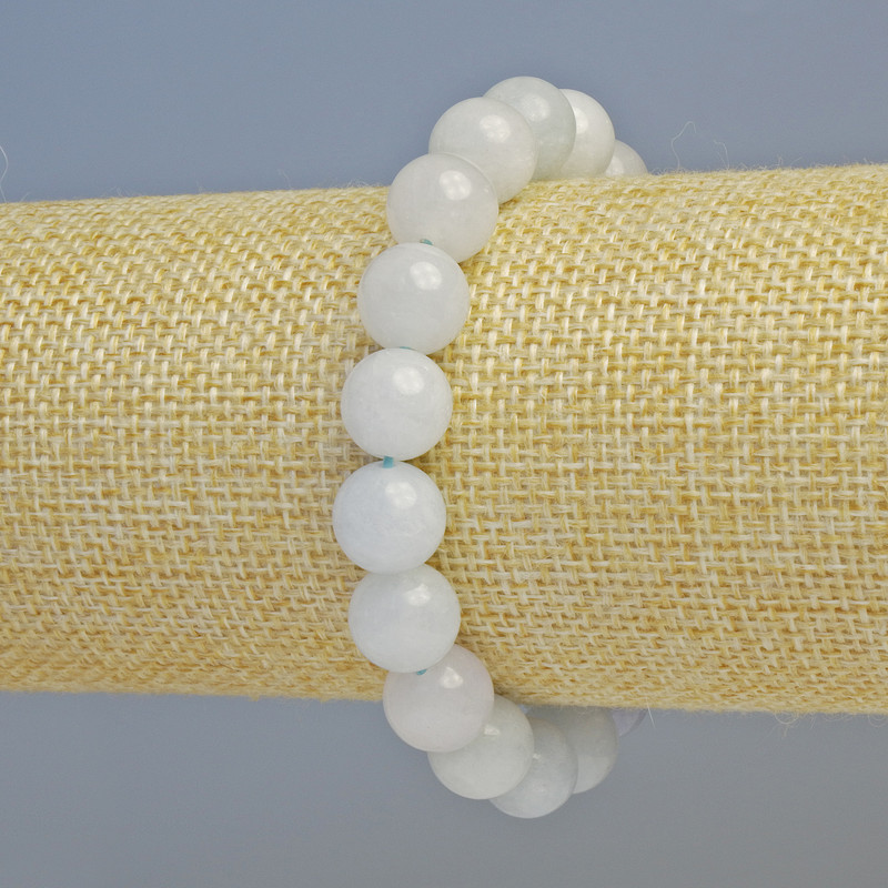 Aquamarine bracelet with natural stone, smooth beads, diameter 10.5 mm ± (stretch), length 18 cm+