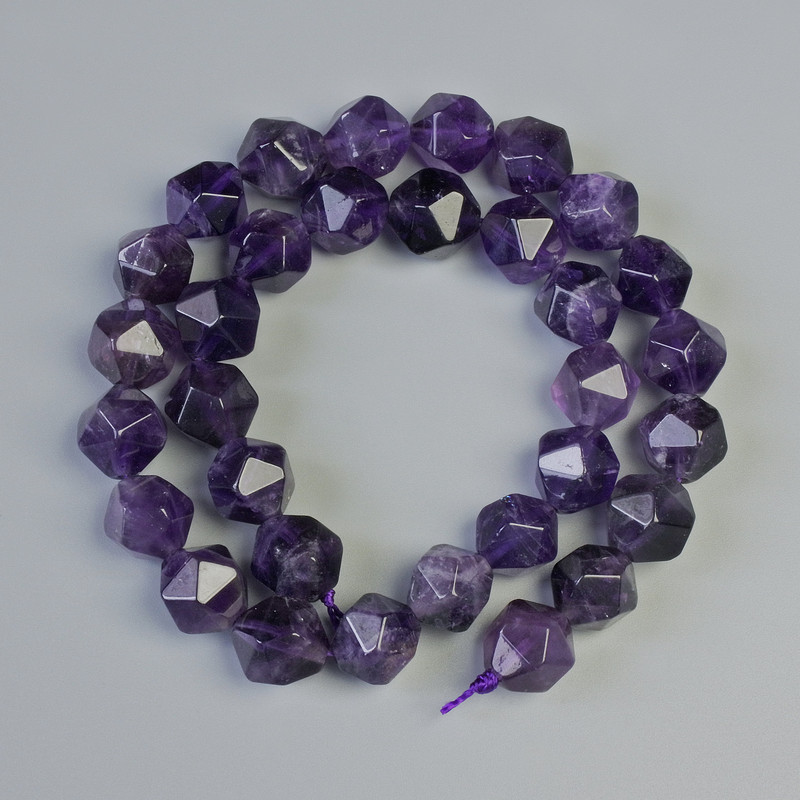 Amethyst beads, natural stone, faceted, diameter 10.5×12 mm, length 38 cm ± on thread