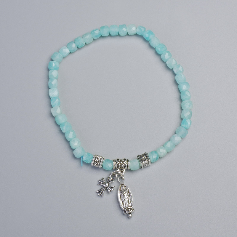 Amazonite Bracelet with Faceted Cube Beads, 4 mm Diameter ±
