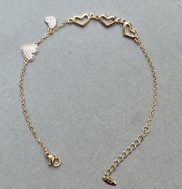 Браслет "Серце" Xuping Позолота 18К, довжина 18х21см+-, товщина 1, 5мм зі стразами