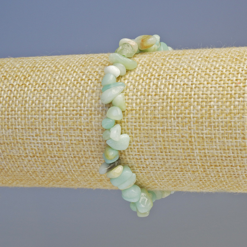 Amazonite Bracelet - natural chip stone, 7x3 mm, stretch, length 18 cm