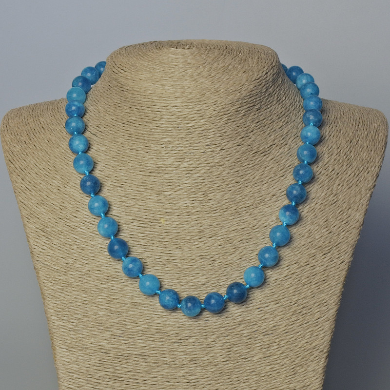 Apatite Necklace, Natural Stone, Smooth Beads, 10 mm Diameter, Length 45–47 cm