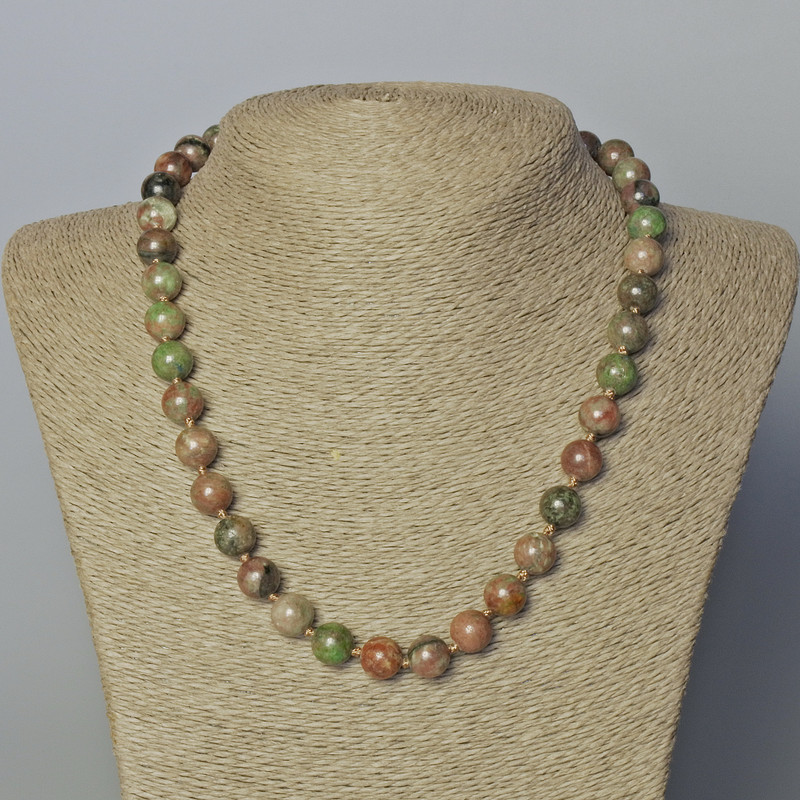 Watermelon Garnet Necklace Natural Stone Smooth Beads, 10mm Diameter, Length 45-49 cm