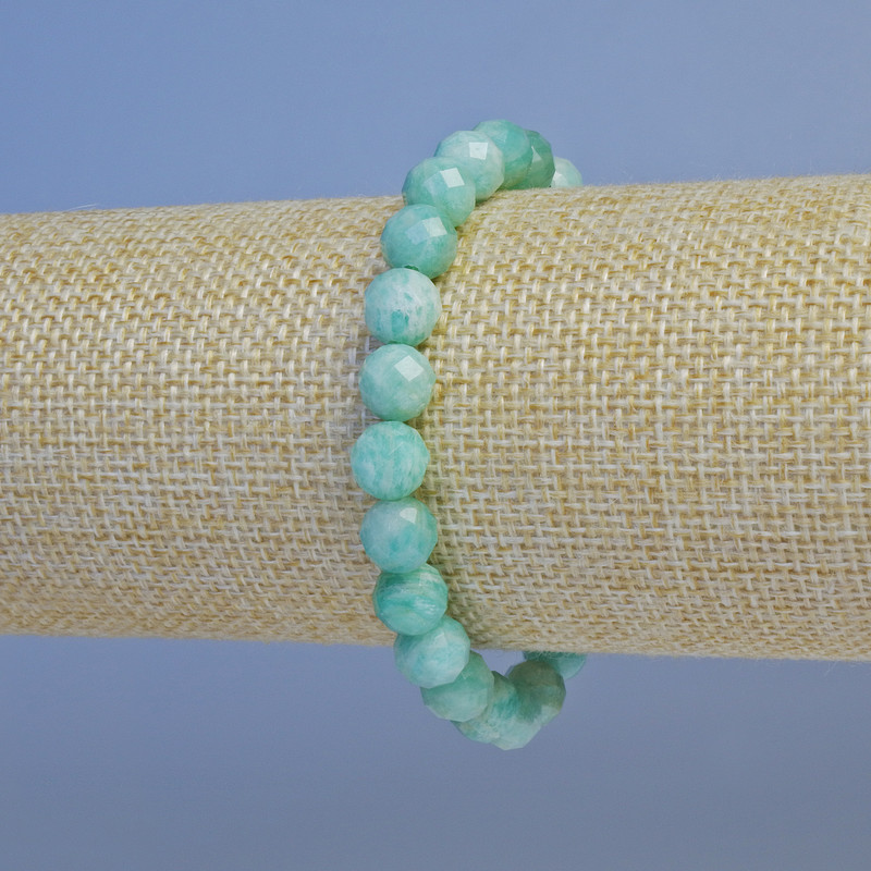 Amazonite Bracelet, Natural Stone, Faceted Bead, 8 mm Diameter, 18 cm Length, Stretch