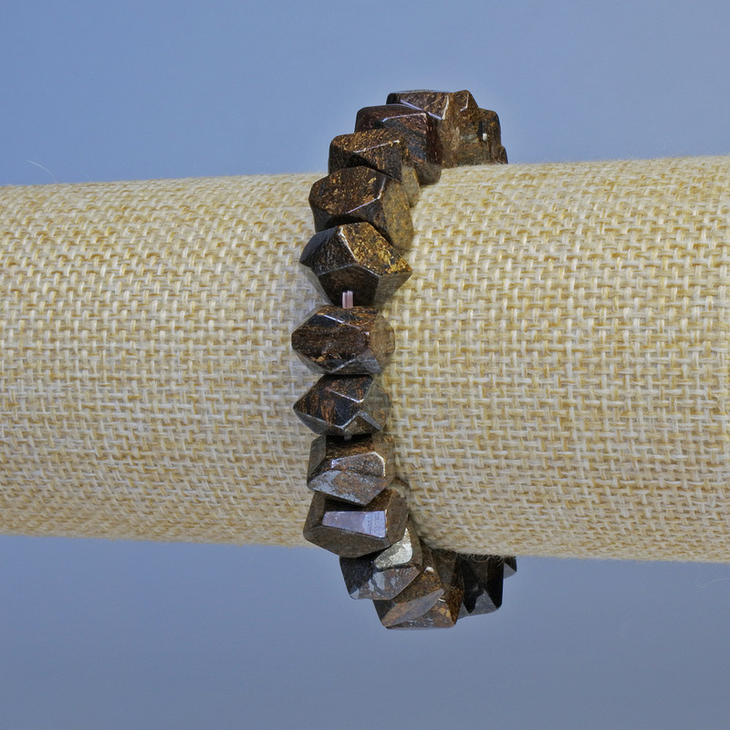 Bronzite Bracelet with Faceted Rondelles, 10x7 mm, 18 cm, Stretch