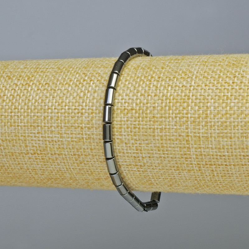 Hematite Cylindrical Bracelet, Black, diameter 6x4 mm ±, length 18 cm ± (stretch)
