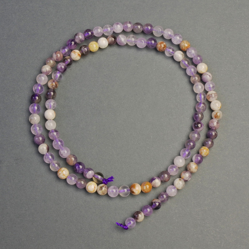 Amethyst Chevron Beads on Thread, Natural Stone, Smooth Bead, 4mm diameter, 40cm length