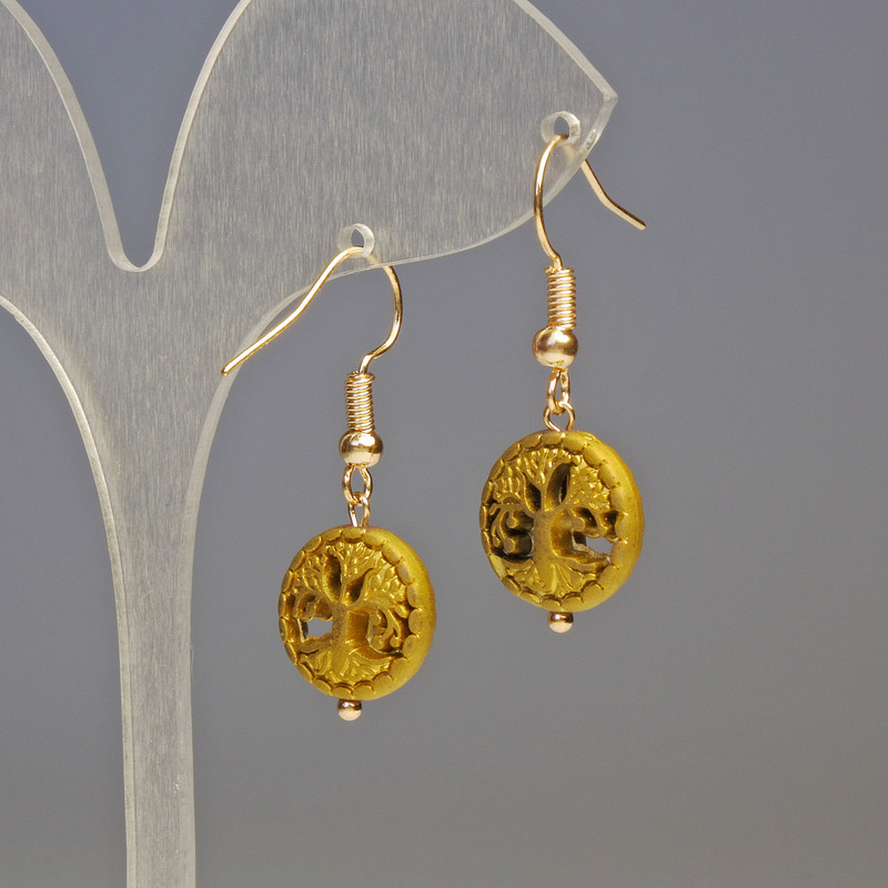 Hematite Earrings 'Tree' Golden