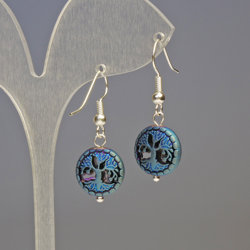 Hematite Earrings - Blue Tree, diameter 12×4 mm, length 3.2 cm