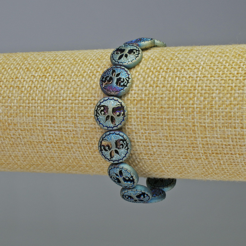 Hematite Bracelet 'Tree' Matte Chameleon color, bead size 12.5×4.5 mm, length 18 cm +/- stretch