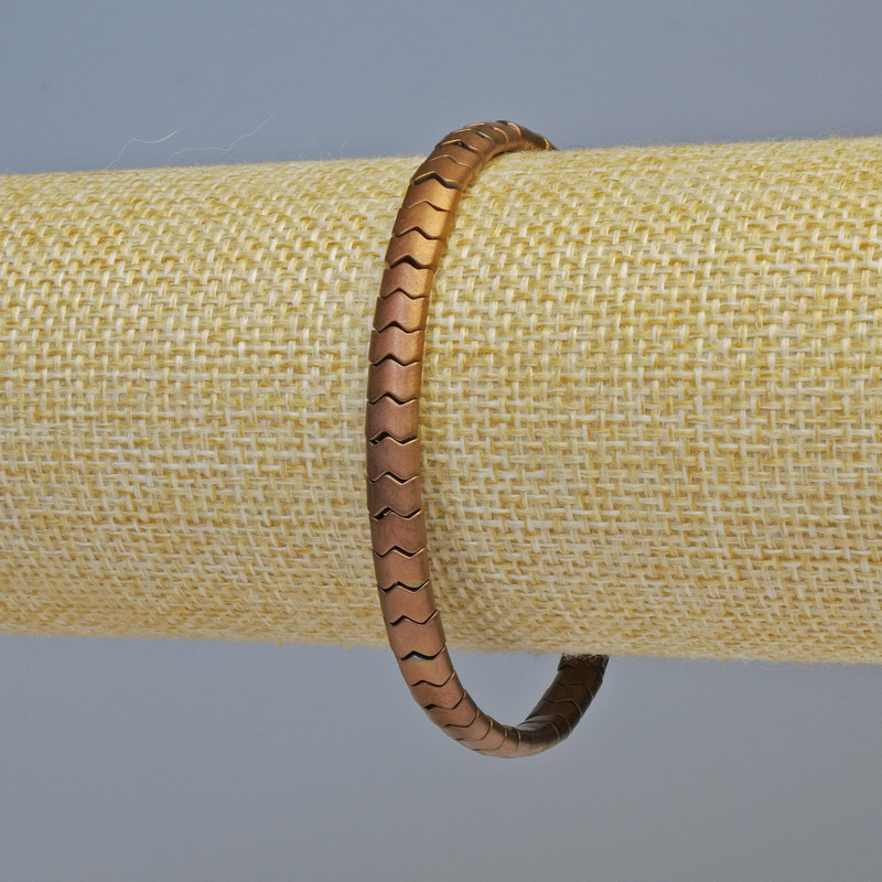 Hematite Snake Zigzag Wave Bracelet, Copper Matte, 5x4x3 mm, length 18 cm, stretch