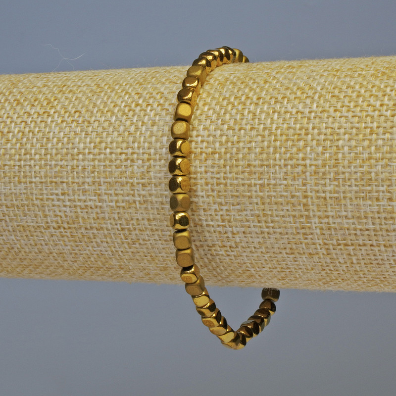 Hematite Bracelet Cubes in Dark Gold — Matte and Shiny, 4x4 mm, 18 cm Stretch