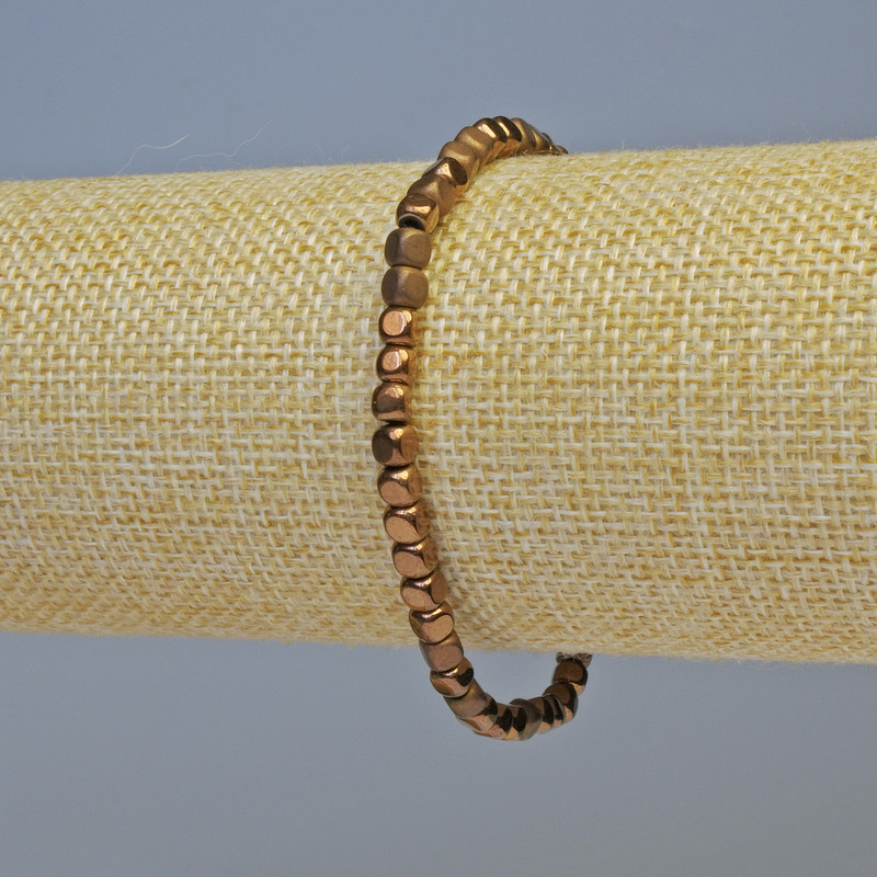 Hematite bracelet with cubic beads copper color, matte and glossy finish, 4x4 mm, length 18 cm, stretch
