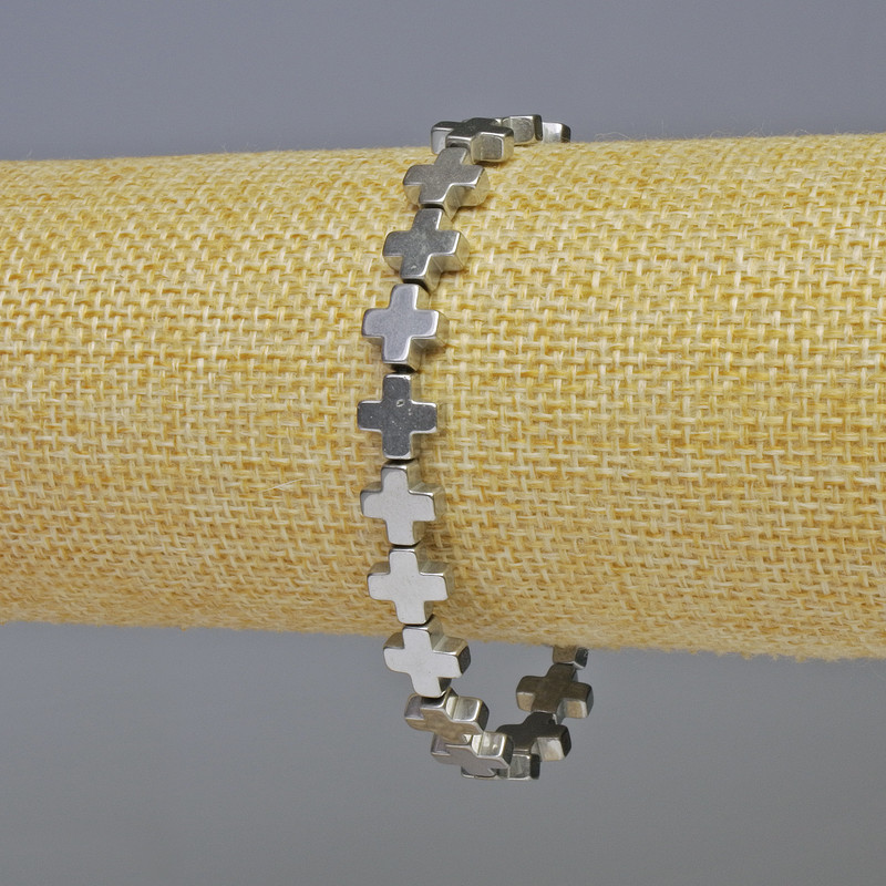 Браслет Гематит "Хрест"колір срібло, діаметр 8х8х3мм+-, довжина 18см +- стрейч