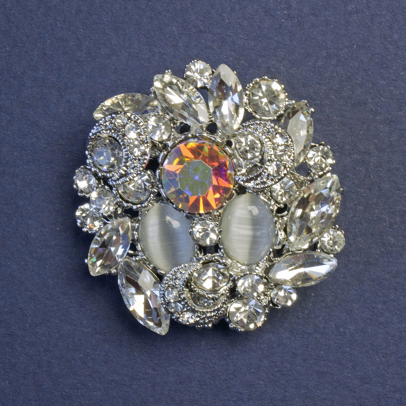 Accent Brooch-Pendant with Cat's Eye Rainbow Crystal and Rhinestones 31mm +