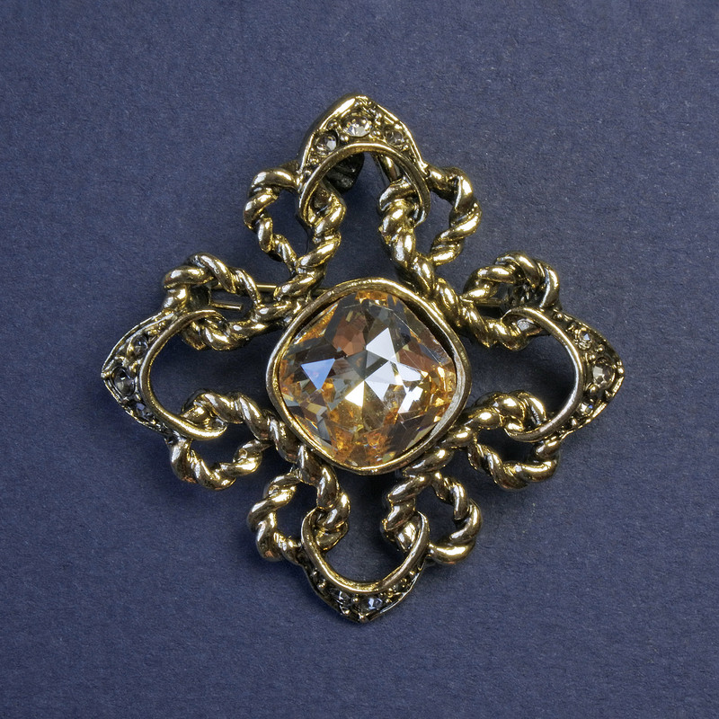 Pendant-brooch Accent with Yellow Crystal and White Rhinestones 40 mm +