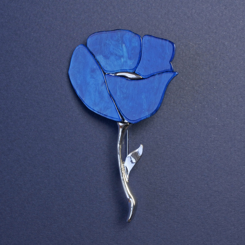 Blue Pearlescent Poppy Brooch