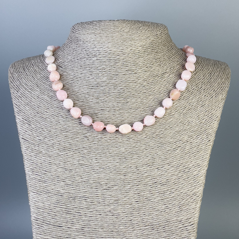 Necklace Pink Opal Beads, 11x8 mm ±, 10x7 mm ±, length 48 cm ±