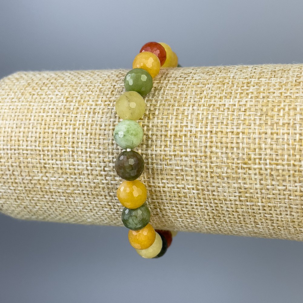 Bracelet, Assorted 8mm Faceted Beads, 18 cm Length, Stretch