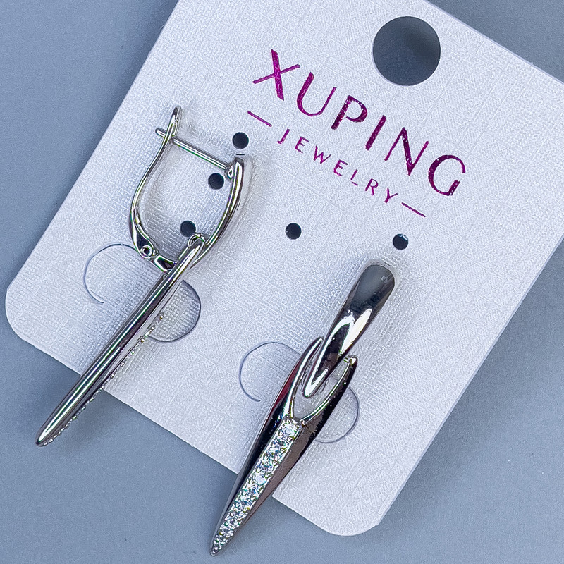 Xuping Rhodium-Plated Earrings with White Crystals, 38 mm in length +