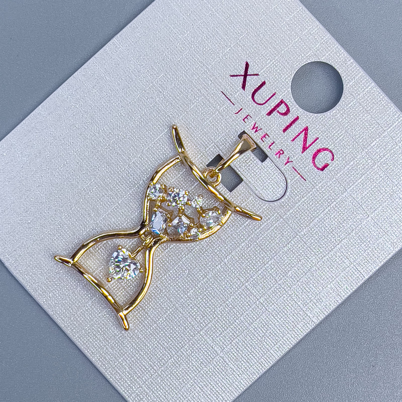 Pendant Xuping "Hourglass" with white crystals, diameter 18mm+, length 28mm+, 18K gold plating