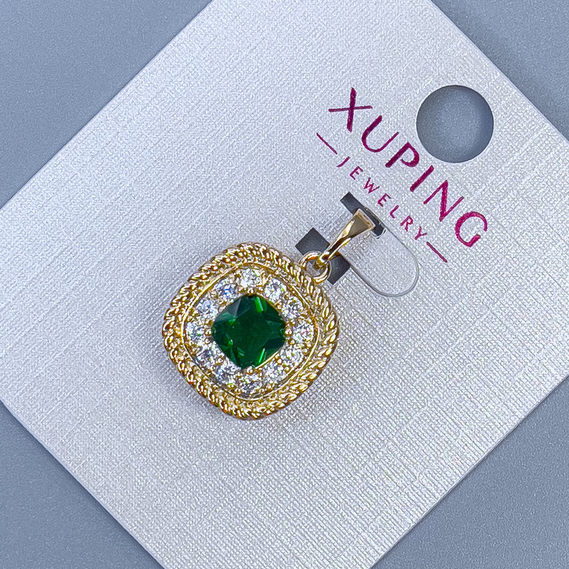 Xuping Pendant with White Crystals and Green Crystal, 14mm Diameter +/-, 22mm Length +/-, 18K Gold Plating