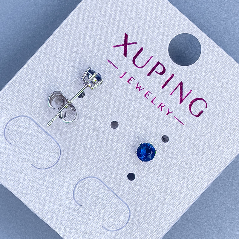 Xuping Stud Earrings with Blue Stone, Rhodium-Plated, 4 mm