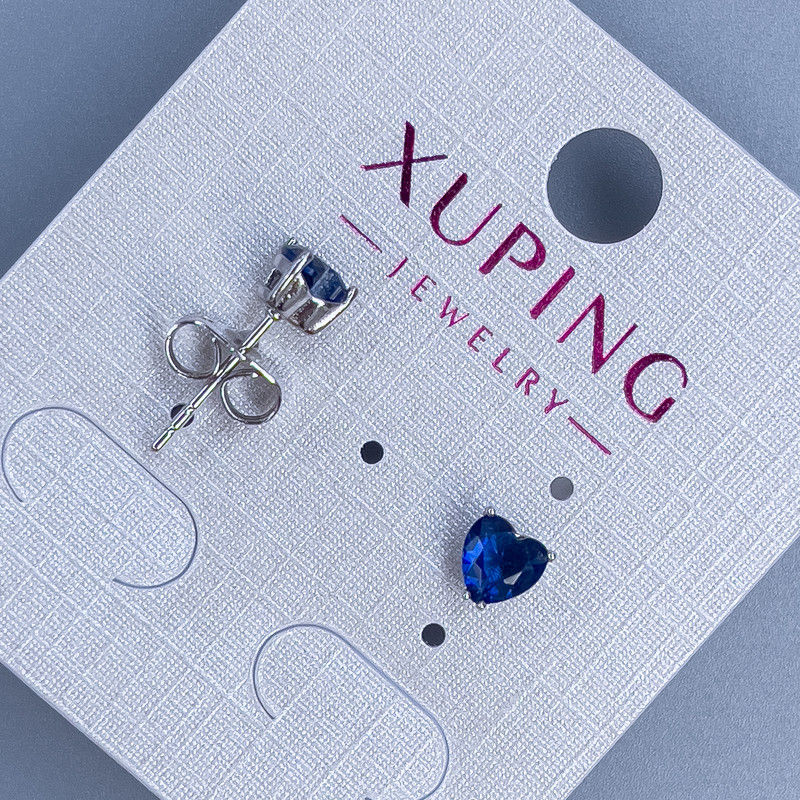 Xuping Stud Earrings - Heart with Blue Stone 5mm +- Rhodium