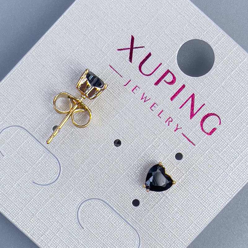 Xuping Ball Stud Earrings Heart with Black Stone 5mm ± Gold Plating 18k