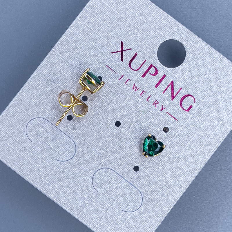 Xuping Heart with Green Stone Stud Earrings, 6mm, 18K Gold Plating