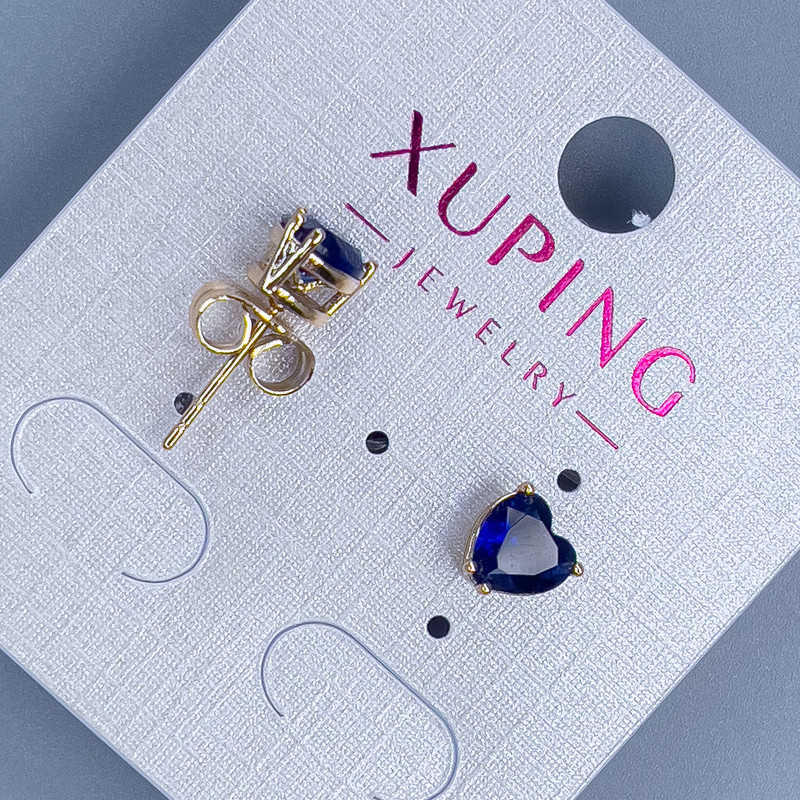 Xuping Stud Earrings 'Heart with Blue Stone' 6mm ± 18K Gold Plating