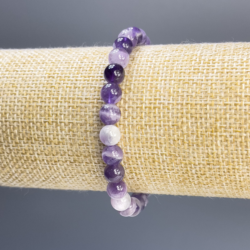 Amethyst Bracelet with Smooth Beads, 6mm Diameter, 18cm Stretch