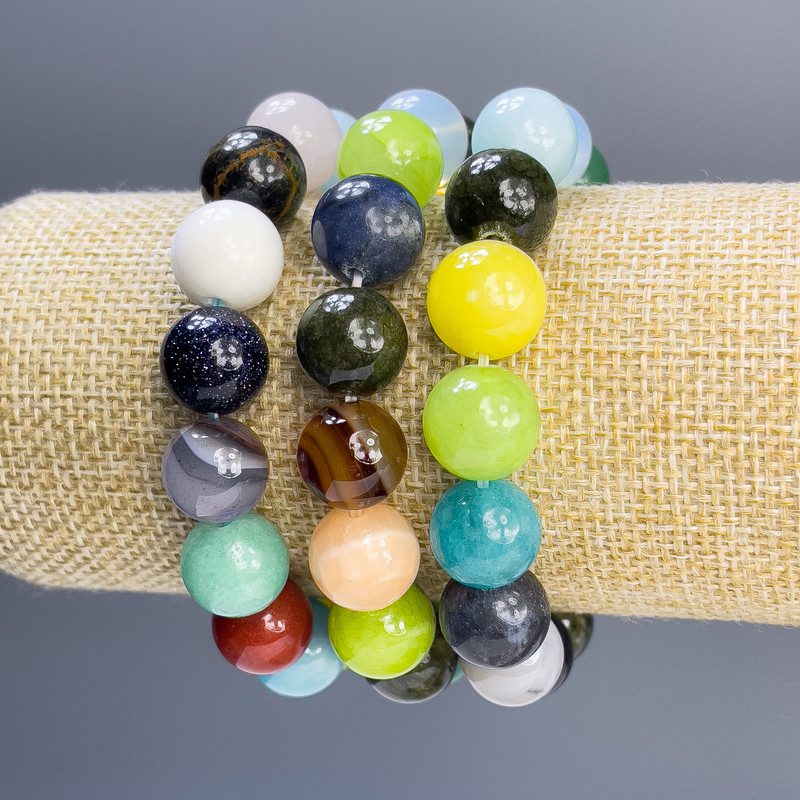 Assortment Bracelet with Smooth Beads, 12mm Diameter, 18cm Length, Stretch