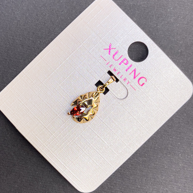Кулон Xuping з червоним кристалом, діаметр 8мм+ -, довжина 20мм+- позолота 18К