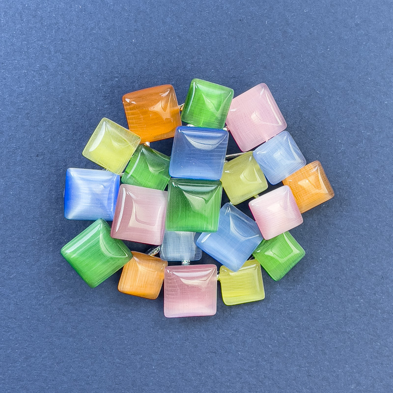 Accent Multicolored Cat's Eye Brooch Pendant in Silvery Metal 44×49 mm+