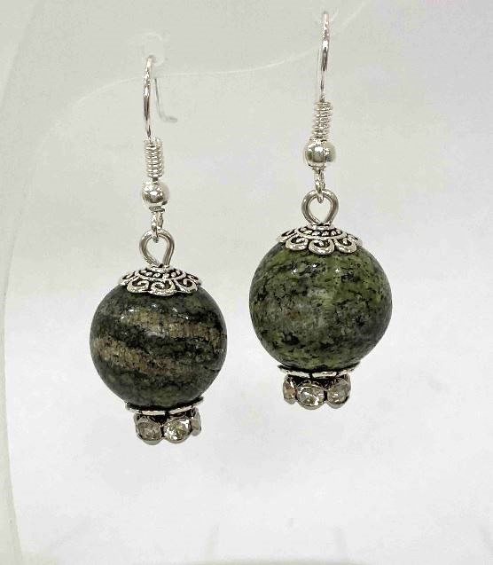 Serpentine Smooth Ball Earrings, 14 mm diameter, 38 mm length