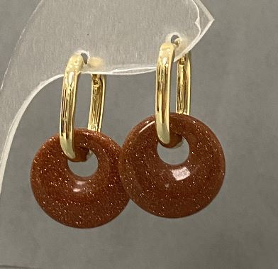 Aventurine Earrings 'Golden Sand' Donut-Shaped, Diameter 18 mm, Length 30 mm