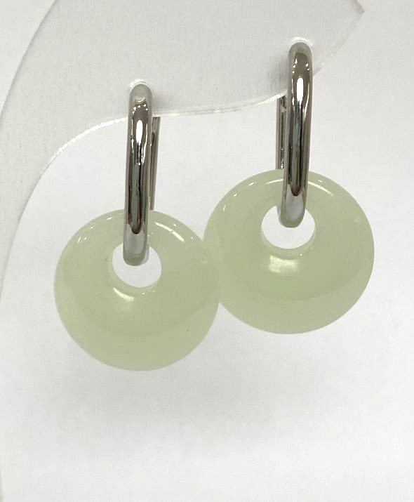 Onyx Donut Earrings, 18 mm diameter ±, 30 mm length ±, silver metal