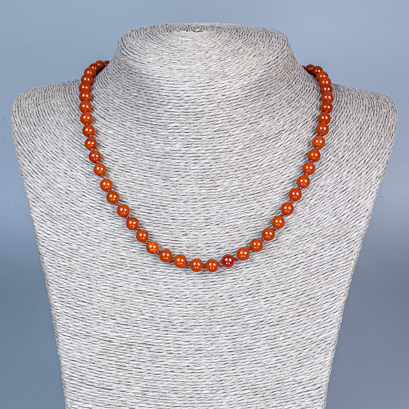 Red Jasper Necklace, Smooth Beads, 6.5 mm Diameter, 48 cm Length, with Clasp