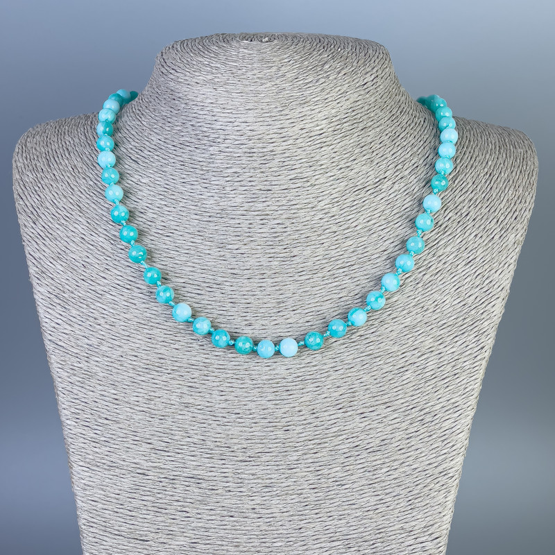 Amazonite Necklace (artificial) smooth beads, 6 mm diameter ±, length 50 cm ± with clasp