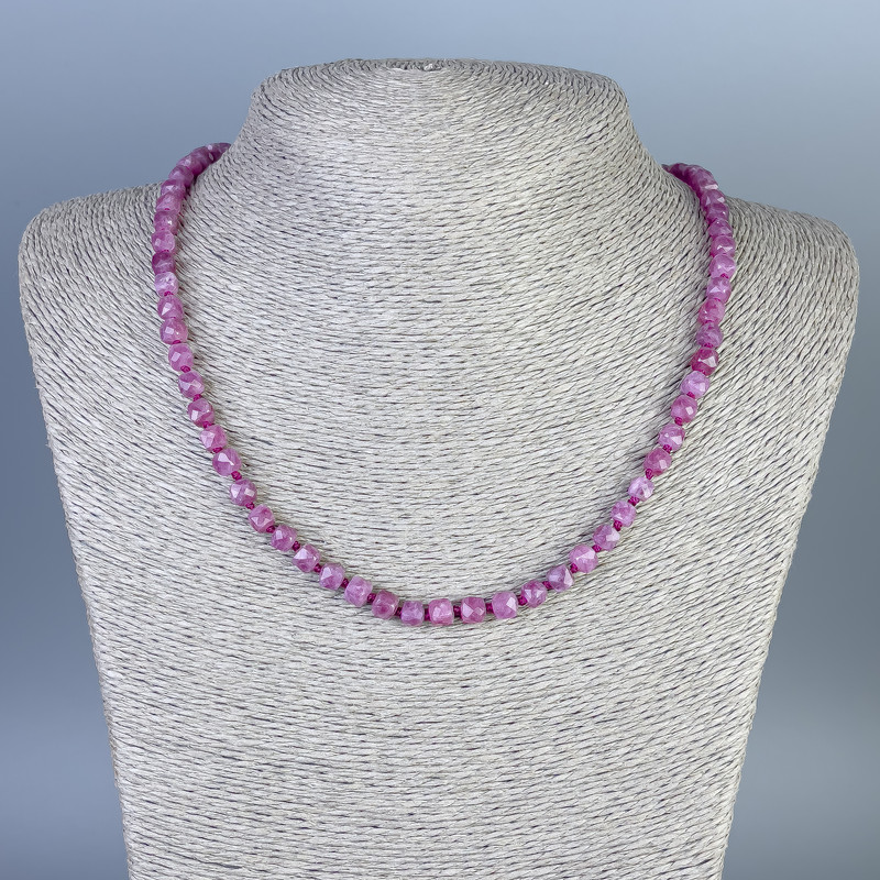 Faceted Rubellite Tourmaline Necklace, 5x5 mm Cubes, Length 50 cm +/- with Clasp