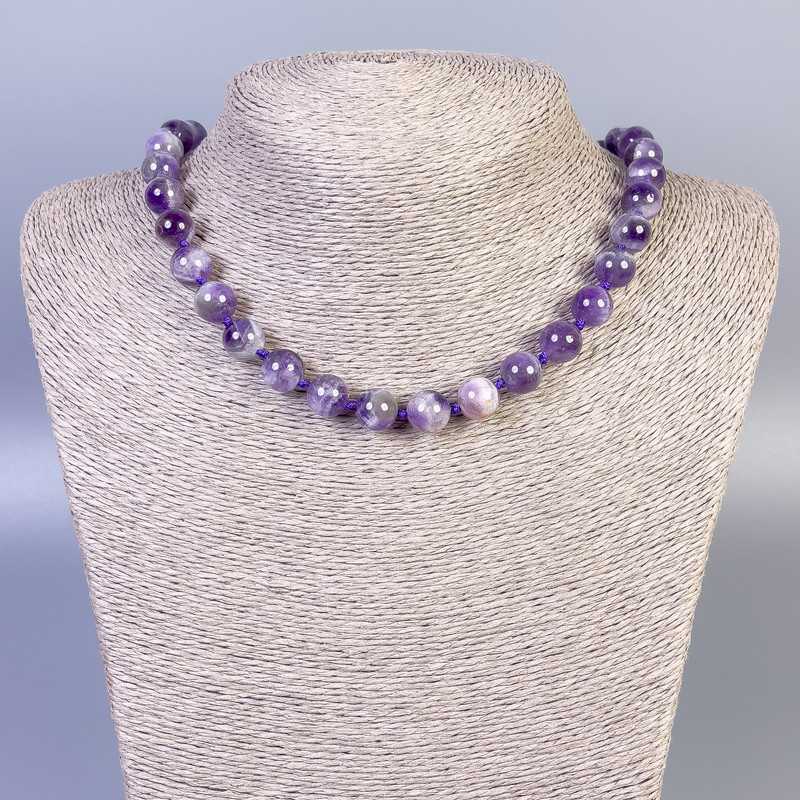 Amethyst Necklace, smooth bead, 10 mm diameter ±, 50 cm length ±, with clasp