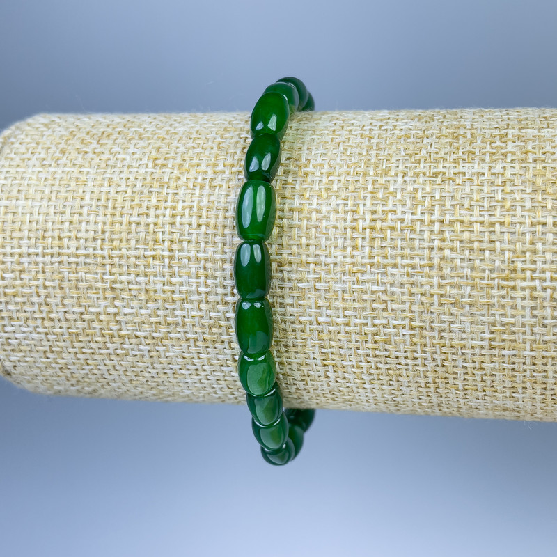 Chrysoprase Barrel Bracelet, diameter 8×6 mm, length 18 cm, stretch base