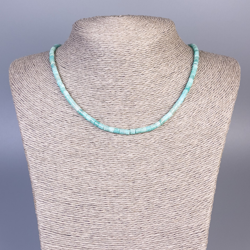 Amazonite Necklace, Natural Stone, Faceted, 4x4 mm Diameter, 45 cm Length ± with Clasp
