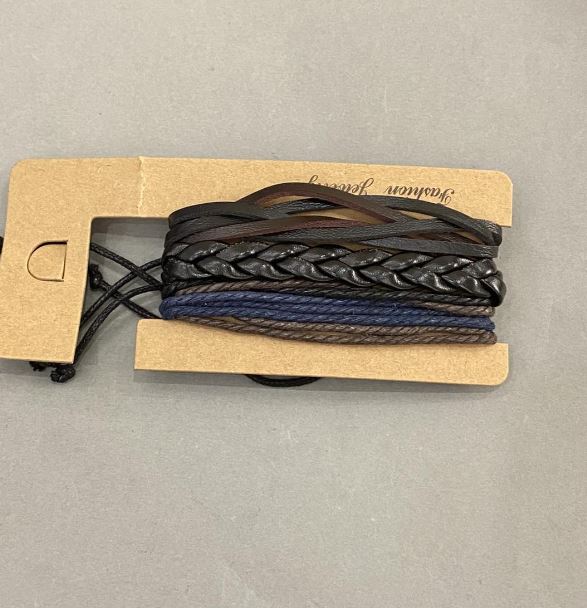 Triple bracelet made of eco leather and textile with a tightening mechanism, length 18–24 cm+