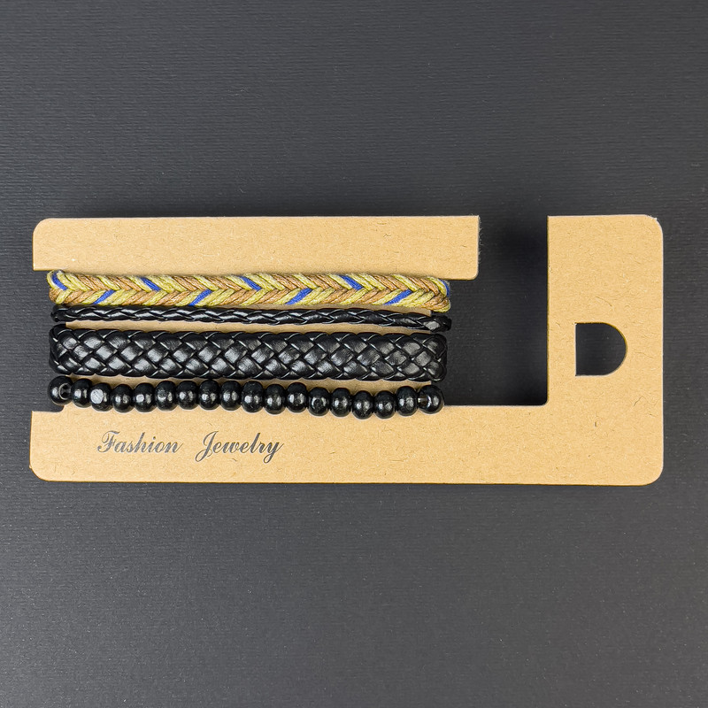 Triple Eco-Leather Bracelet with Drawstring, Length 18–24 cm +/- Beads 6 mm +/-