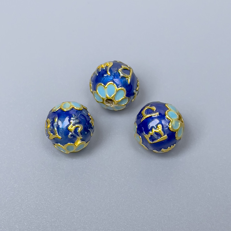 Cloisonné Bead blue turquoise enamel, 10 mm diameter ± hole, 1.5 mm hole diameter, gold-colored metal, 1 pc