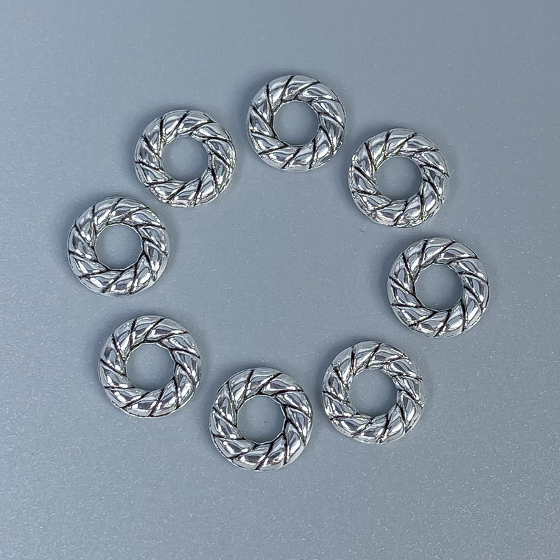 Bead findings, silver-tone metal color, 8×2 mm, hole ~3.5 mm, packaging 38 pcs