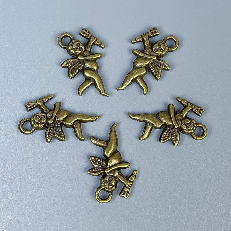 Bronze-colored Cupid pendant finding, size 23x14x3 mm +/- hole, diameter 2.5 mm +/- packaging 20 g (~12 pcs)